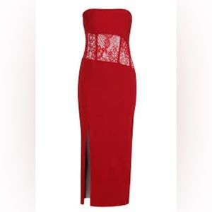 RASARIO Asymmetric Corset Midi Dress in Red
